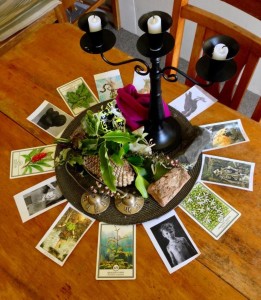 Our table centrepiece with memories of the activites on the Re-wild Yourself retreat